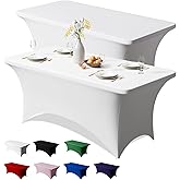 Trlyc 2 Pack 6FT Spandex Table Cloth - 72 x 30 Inch Rectangular Stretch Tablecloth, Wrinkle Resistant Scretch Table Cover for Wedding, Party, Banquet, Picnic, Outdoor Decoration (2Pcs,White)