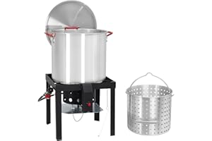 ExploreHorizon 60QT Seafood Boil Pot with Strainer Basket & 50,000 BTU Propane Burner, Aluminum Stock Pot with 10 PSI Regulat