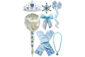 Yosbabe Princess Wig Braid with Tiara Necklace Gloves Princess Dress Up Costume Cosplay Accessories for Kids Girls