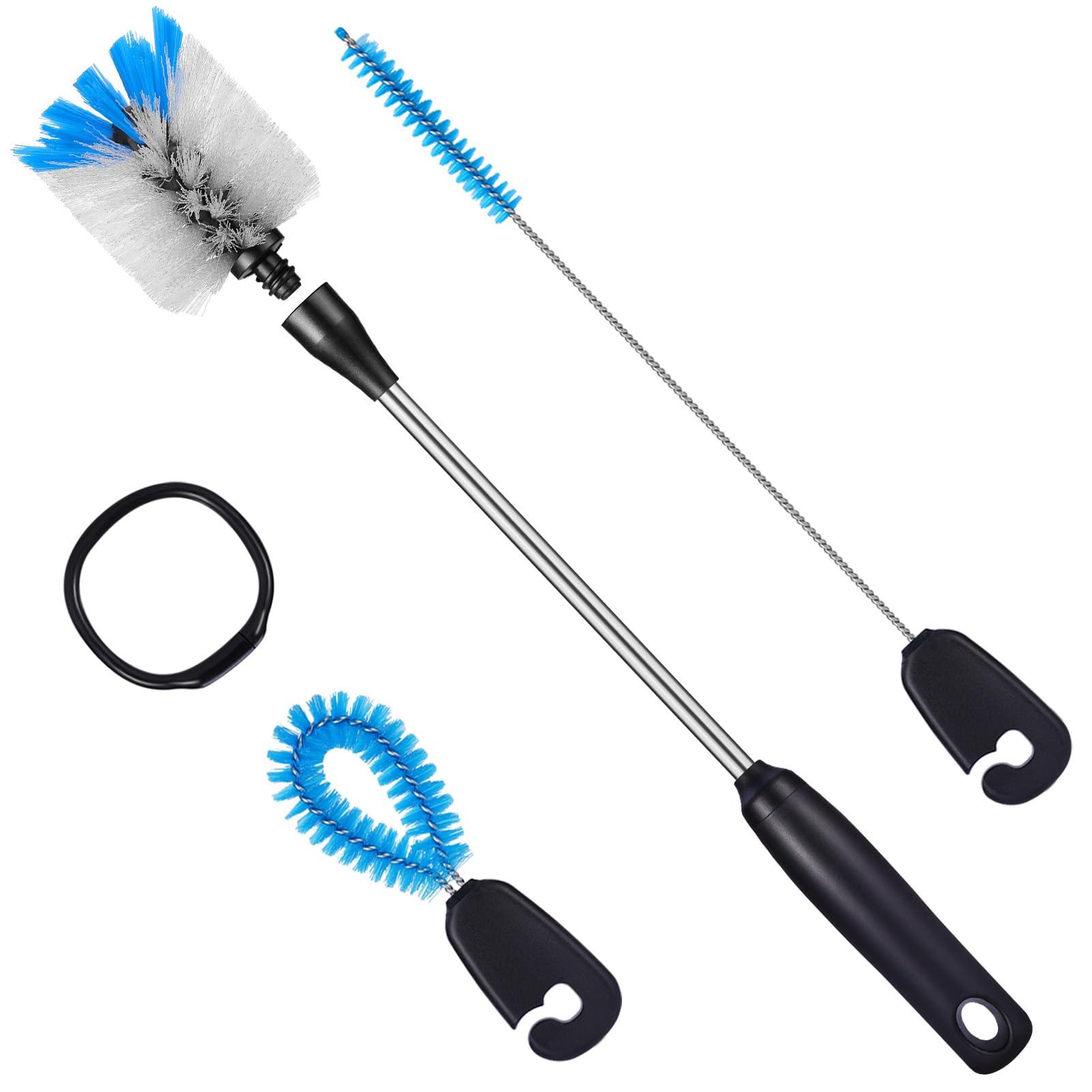 MOSOLAN 3-in-1 Stainless Steel Bottle Brush and Straw Cleaning Set, Long Handle Scrub Brush with Replaceable Head for Water Bottles, Glasswares, Mugs, Flasks, Tumblers, Vases, Flat Head