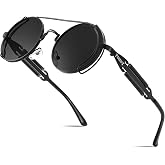FEISEDY Aviator Sunglasses for Men Women Steampunk Round Metal Frame B2351 | Round steampunk sunglasses with UV400 HD lenses, metal frame, double bridge and spring temples for bold retro style