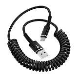Coiled USB C Cable for Car, Retractable for iPhone 16 Charger Cable Fast Charging Car Play Cord 6FT for iPhone 16e/16/16 Pro/16 Pro Max/16 Plus/15/15 Pro/15 Pro Max/15 Plus,Samsung Galaxy S25 S24 S23