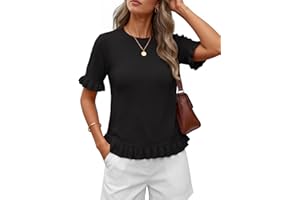 MEROKEETY Women's Spring Short Sleeve Sweater 2026 Summer Business Casual Shirt Cute Ruffled Knit Dressy Tops Trendy Clothes