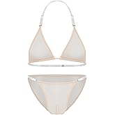 SEAUR Men's Transparent Strap Underwear Set Lingerie Thong Sheer Bra and Panties Sleepwear