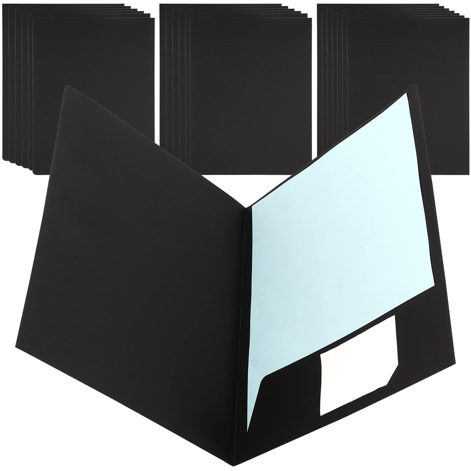 ZOENHOU 20 Pack Black Kraft Paper File Folders - A5 Square Cut Presentation Folders with Business Card Holder for Document, Report, Portfolio