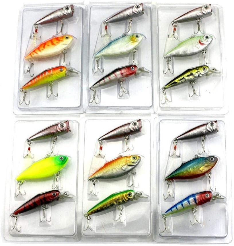 StarLake 3pcs Lot Fishing Lures Mixed Set Minnow Crankbaits Topwater Popper Hook (Random Color)