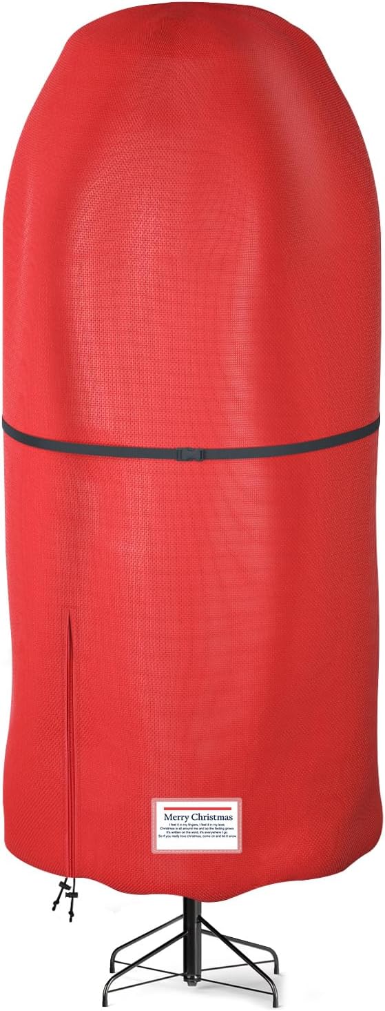 Holiday Décor Storage - Riuog Upright Christmas Tree Storage Bag,Tear Resistant Adjustable Christmas Tree Storage Bag for Assembled Trees (Red Medium(7.5foot))
