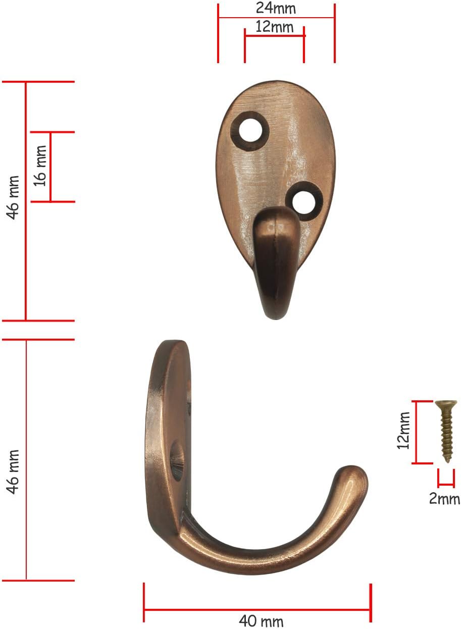 Fuxxer 4 x Copper Wall Mounted Coat Hooks Iron Copper, Copper,black, 46 x 24 x 40 - Image 5