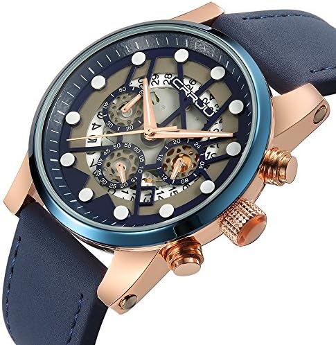 Creative Skeleton Men's Quartz Watch Sports Watches Men Genuine Leather Chronograph Wristwatch CJ-2137BL