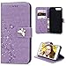 Mavis's Diary for iPhone 7 Plus Case, iPhone 8 Plus Case Wallet Embossed Floral Butterfly PU Leather Folio Elegant Flip Case, Card Slots, Soft TPU Inner Cover Violet