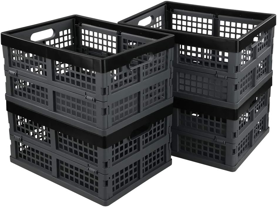 Hommp 4Pack 15 L Plastic Collapsible Storage Crates