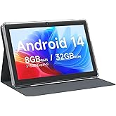 Android 14 Tablet 7 inch Tablets with Case, 8GB RAM 32GB ROM 1TB Expand, Quad-Core Processor Tablet PC, 1024 x 600 IPS Screen, Dual Camera, 3000mAh Battery, Bluetooth, WiFi, GMS, Widevine L1, Black