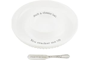 Mud Pie Circa Cheese Ball Dish Set,White, Dish 1 1/2" x 9 1/2" Dia | Spreader 5 1/2"