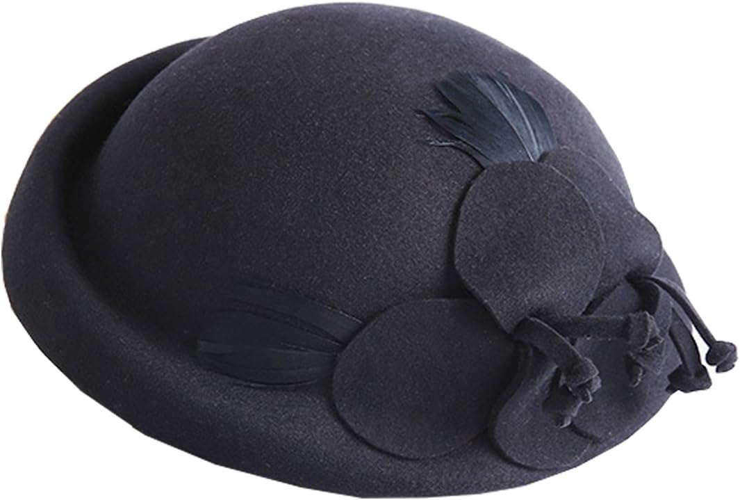 TTjII Womens 1920s Vintage Wool Felt Cloche Bucket Bowler Hat Winter Cocktail flower garden Women Kentucky Derby Church Tea Party Wedding Hats Accessory elegant (black)