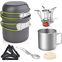 Gurukim 8pcs Camping Cookware Set, Camping Pot and Pan Set with Mini Backpacking Stove Stainless Steel Cup Spork and Tank Bra