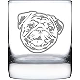 Bevvee Happy Pug Whiskey Rocks Glass - Fun Dog Themed Decor and Gifts for Moms & Dads of Pugs - 10.25 Oz Glasses