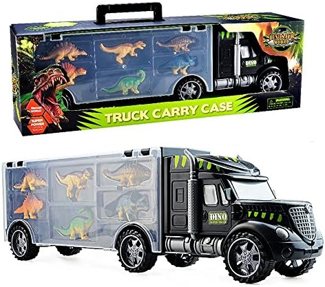 AMGlobal Transport Car Carrier, Transport Dinosaur Truck Vehicle Toy with 6 Dinosaurs For Kids Children For Fun