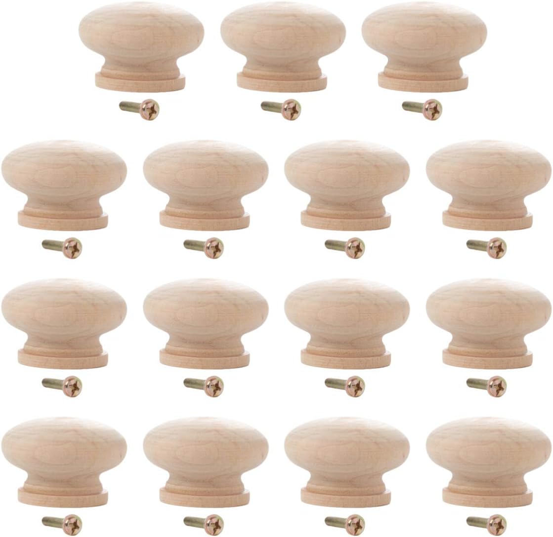 Healifty Beech Wooden Cabinet Knobs 15Pcs Round Drawer Handles 1.34 Inch Solid Wood Pulls for DIY Furniture Hardware