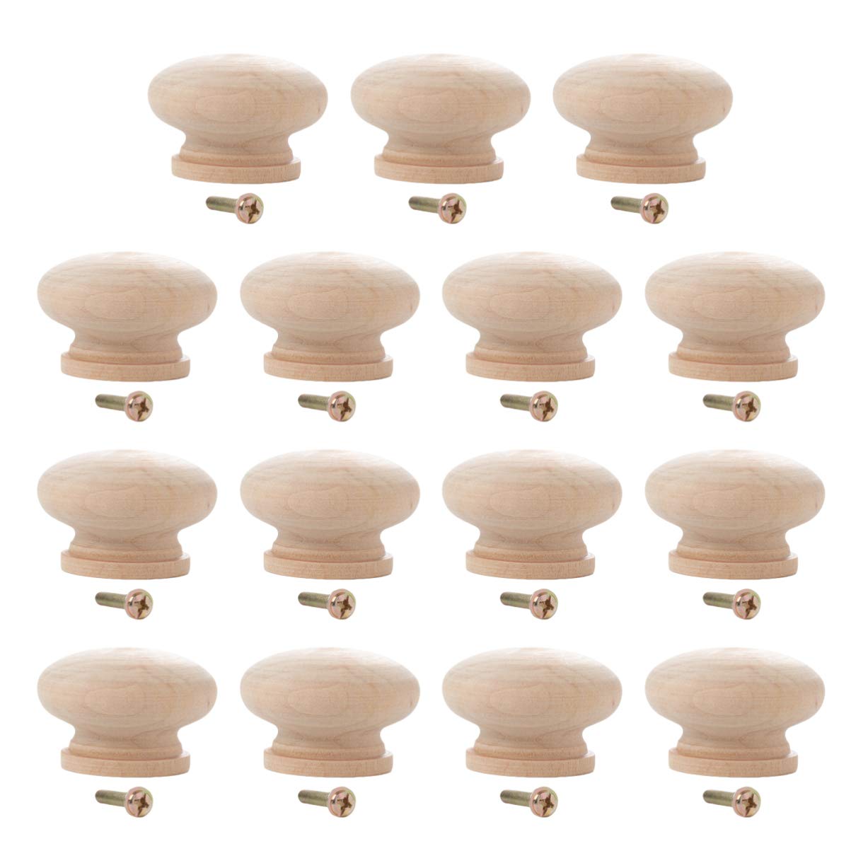 Healifty Beech Wooden Cabinet Knobs 15Pcs Round Drawer Handles 1.34 Inch Solid Wood Pulls for DIY Furniture Hardware