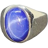Mens Ring, Blue Star Sapphire Ring, 925 Solid Sterling Silver Ring, Signet Sapphire Ring, Statement Ring, Gemstone Ring, Christmas Gift