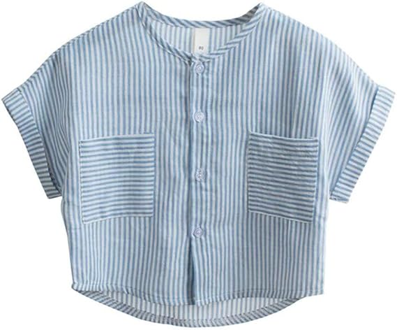 Amazon リングルー ボーイズシャツ ワイシャツ 半袖シャツ 丸首シャツ ストライプ 綿100 柔らかい キッズ 男の子 Tシャツ かっこいい 子供tシャツ フォーマル トップス 入学式 カジュアル 夏服 入学式 入園式 カジュアルシャツ ベビー服 シャツ 通販
