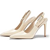 Coutgo Women's Slingback High Heels Pointed Toe Stilettos Metal Buckle Dress Party Pump Shoes