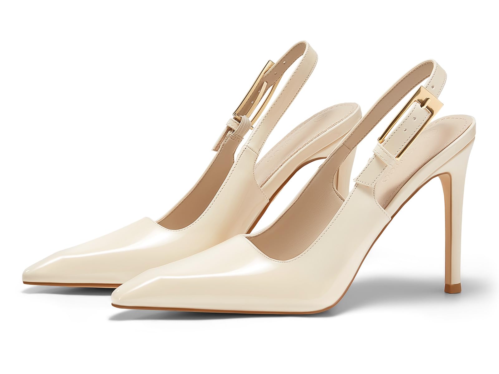 Photo 1 of ***(HEAVILY USED/ MINOR DAMAGE)***Coutgo Women's Slingback High Heels Pointed Toe Stilettos Metal Buckle Dress Party Pump Shoes, Creamy White, Size 7.5