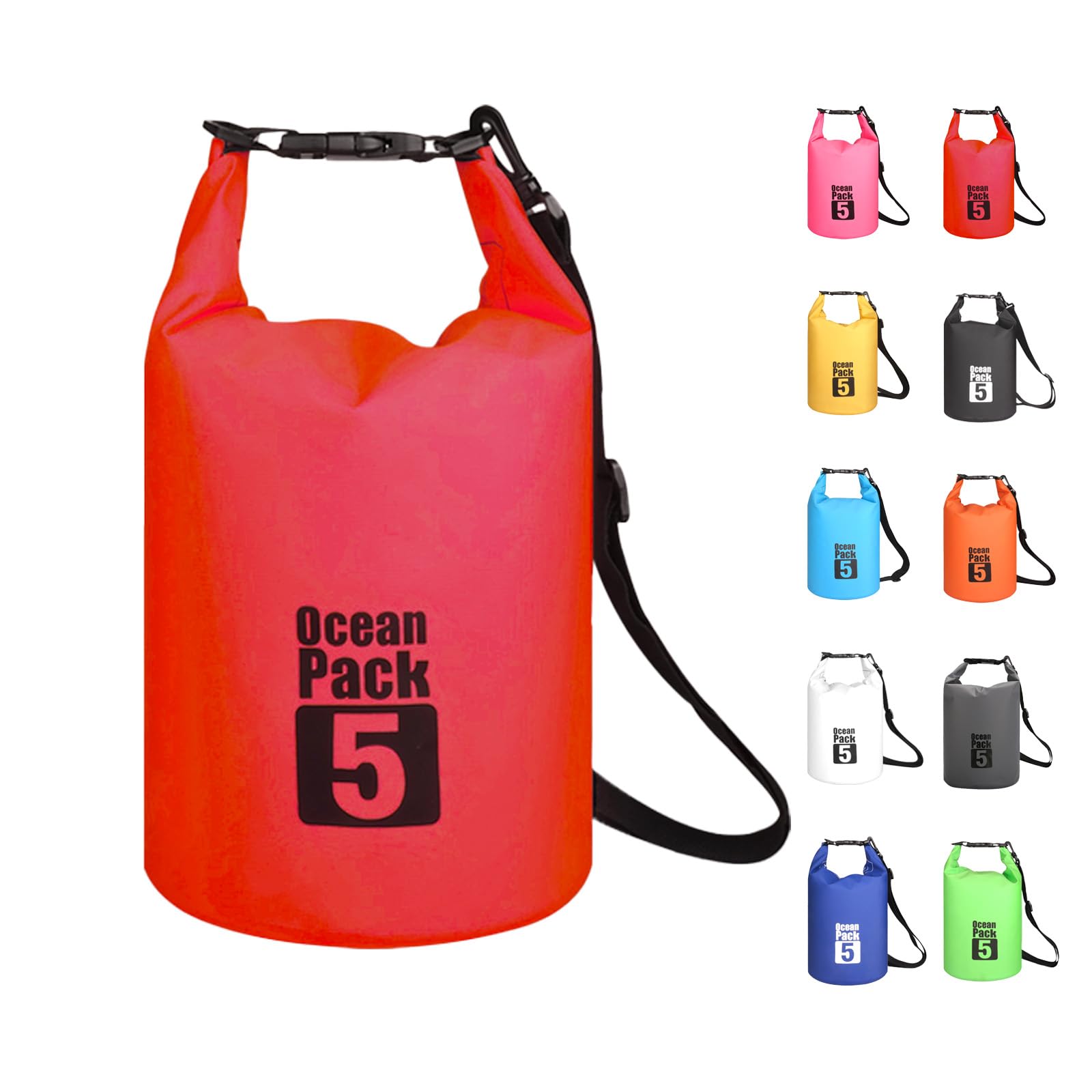 MORAINJAY 5L Red Dry Bag,Waterproof Bag with Single Adjustable Shoulder Strap,Small Capacity Dry Sack 2L 5L 10L 15L 20L 30L for Outdoor Camping,Rafting,Swimming,Boating,Surfing