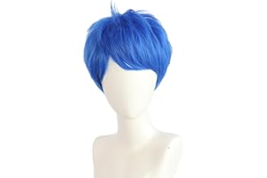 QHQ-SHININGLIFI Unisex Short Blue Wig, Pixie cut Synthetic Hair for Cosplay Anime Inside Out 2 Joy, Comic-Con, Parties, Costume Play, Comes with Wig Net Cap; 55TNL