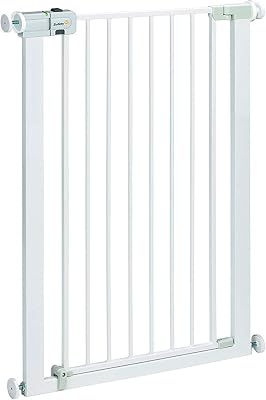 Portão de segurança metálico extra alto Easy Close 91 cm de altura, porta infantil, escadas, portas e compartimentos com dimensões 73-80 cm, porta interior para cães, metal branco