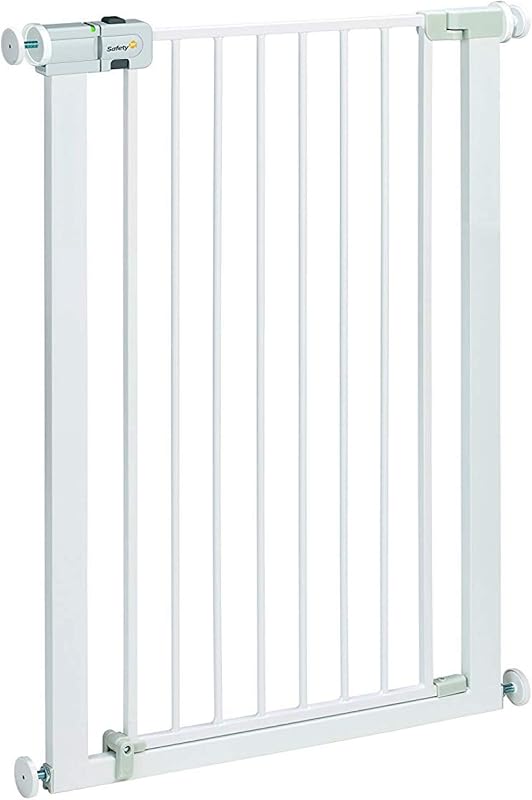 Portão de segurança metálico extra alto Easy Close 91 cm de altura, porta infantil, escadas, portas e compartimentos com dimensões 73-80 cm, porta interior para cães, metal branco