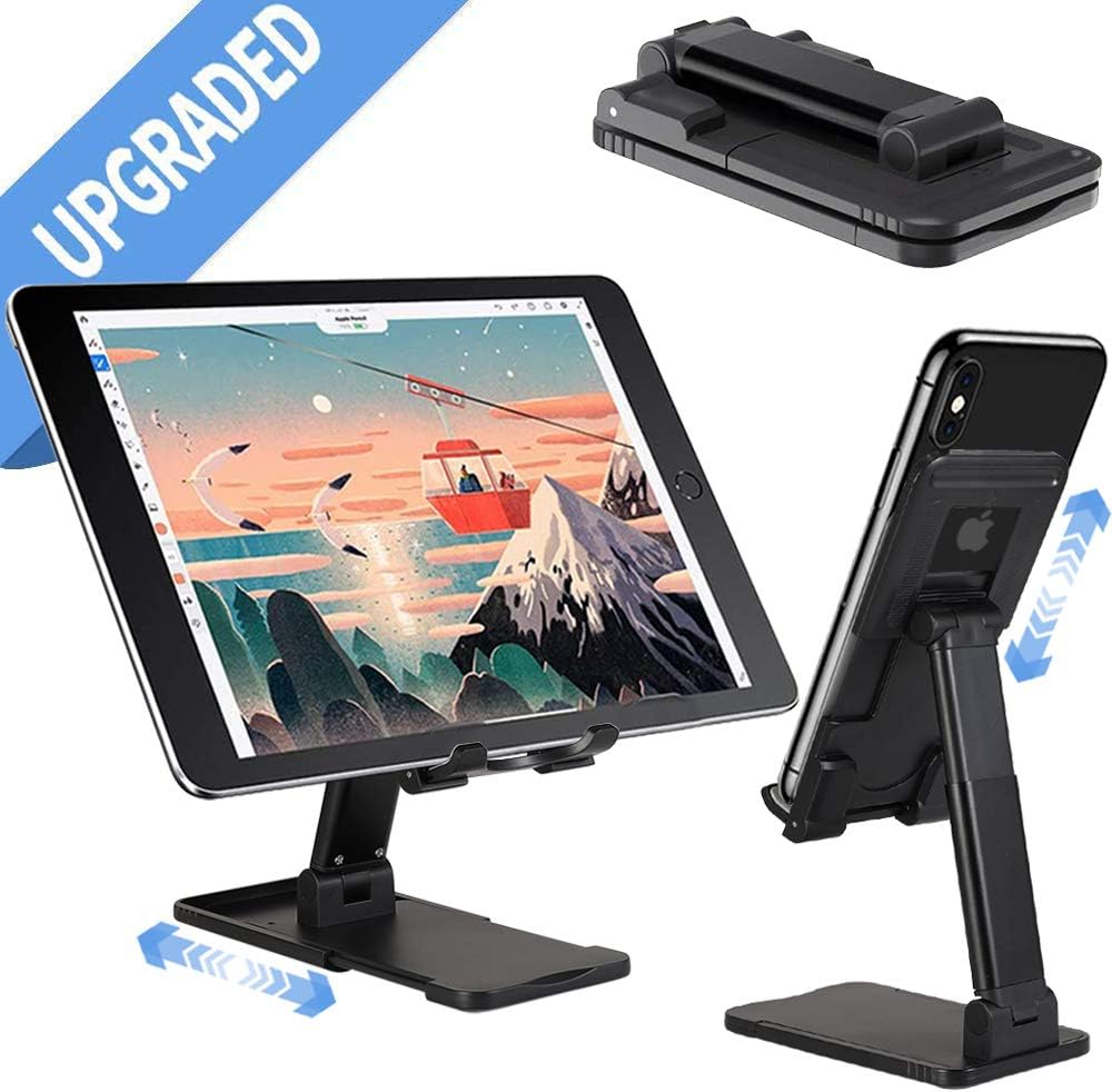Universal Adjustable Cell Phone Stand (Upgraded), CASEOWL Fully Foldable Tablet Stands Portable Phone Holder Mount Compatible with iPhone/Samsung/LG/All Mobile Phone/iPad/Kindle/Tablet/Switch (Black)