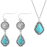 Colloca Turquoise Dangle Earrings & Necklace Set for Women, 925 Sterling Silver Western Bohemian Necklace, Boho Jewelry, Gift Box included