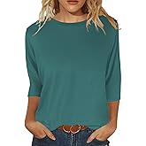 JomeDesign Womens Tops 3/4 Sleeve Shirts Round Neck Loose Casual Blouses Solid Color Tshirts