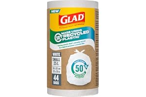 Glad White Garbage Bags - Small 25 Litres - Made using 50% Recycled Plastic, 44 Trash Bags