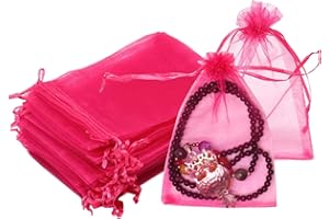 100Pcs Organza Bags 4x6 Inch Candy Mesh Bag with Drawstring Reusable Jewelry Pouch for Christmas Wedding Festival Party Rosy
