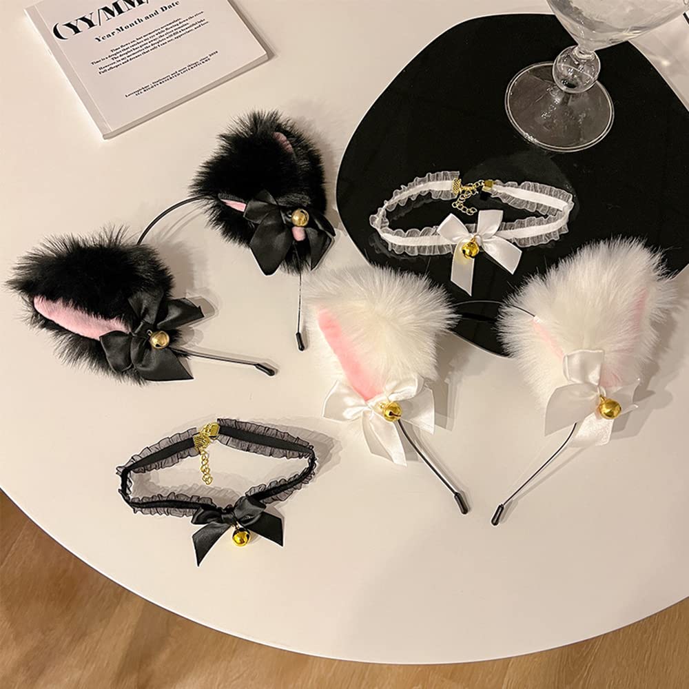 Samcos Cat Ears, Cosplay, Set of 3, Bowknot, Headband, Cute, Bell Design, Cat Ears, Headband, Costume Accessory, School Festivals, Dances, Halloween, Christmas