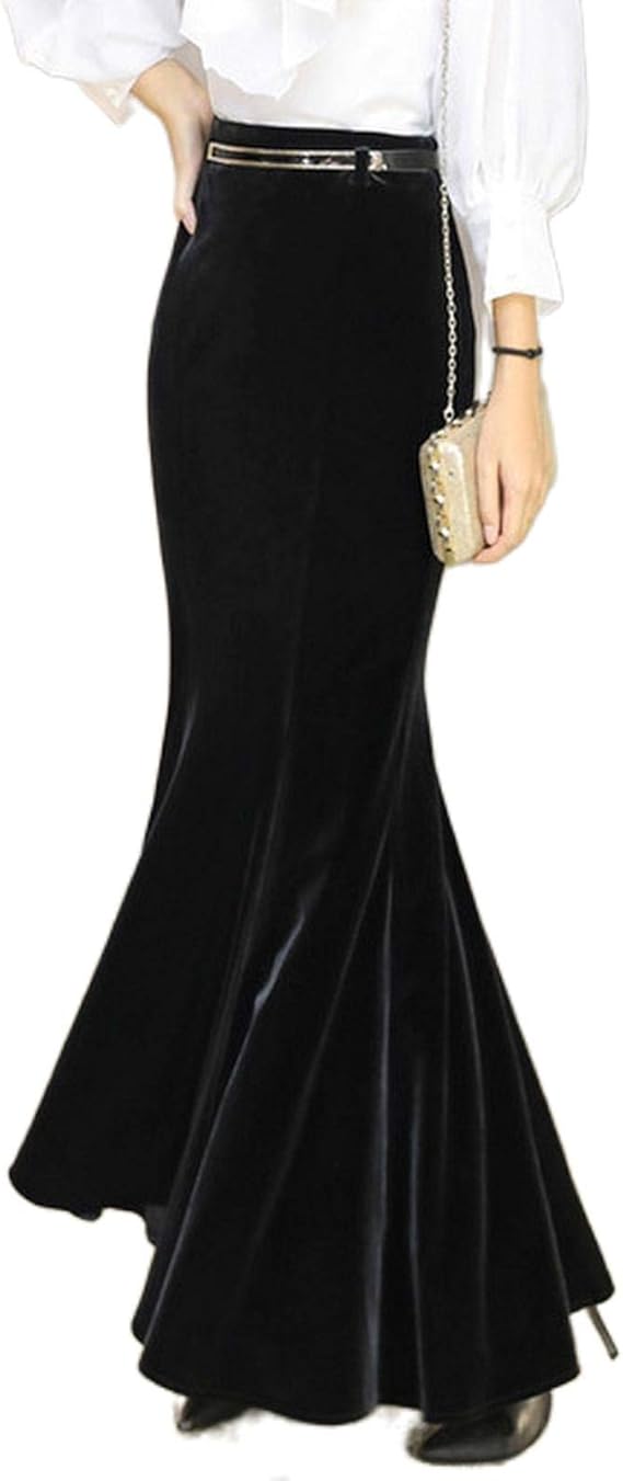 Skirts Plus Size 5XL! Autumn Vintage Velvet Black Maxi Long 2020 Fashion Women Elegant Velour