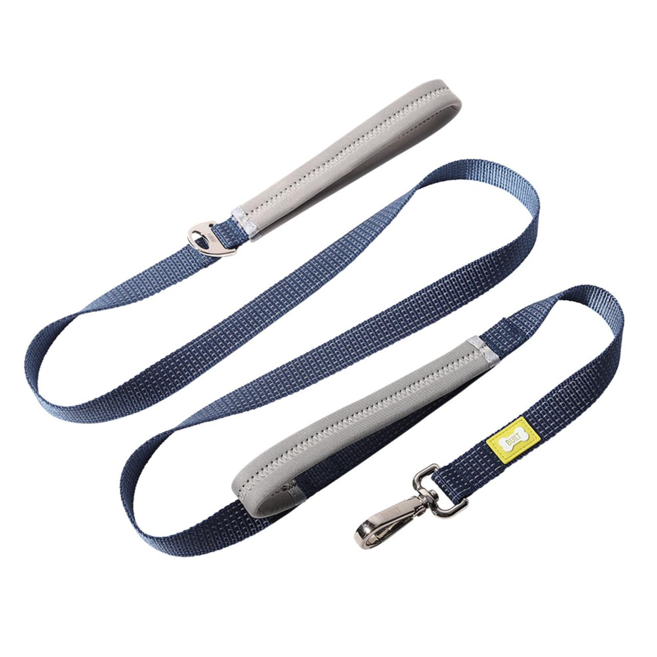 BUILT PET NightSafe Double-Handle Reflective Dog Lead, 2 Padded Hand Loops, Strong Anti Tangle Rope Leash with Night Glow Reflectors & 360° Swivel Clip, Large, 1.83m Long, Blue