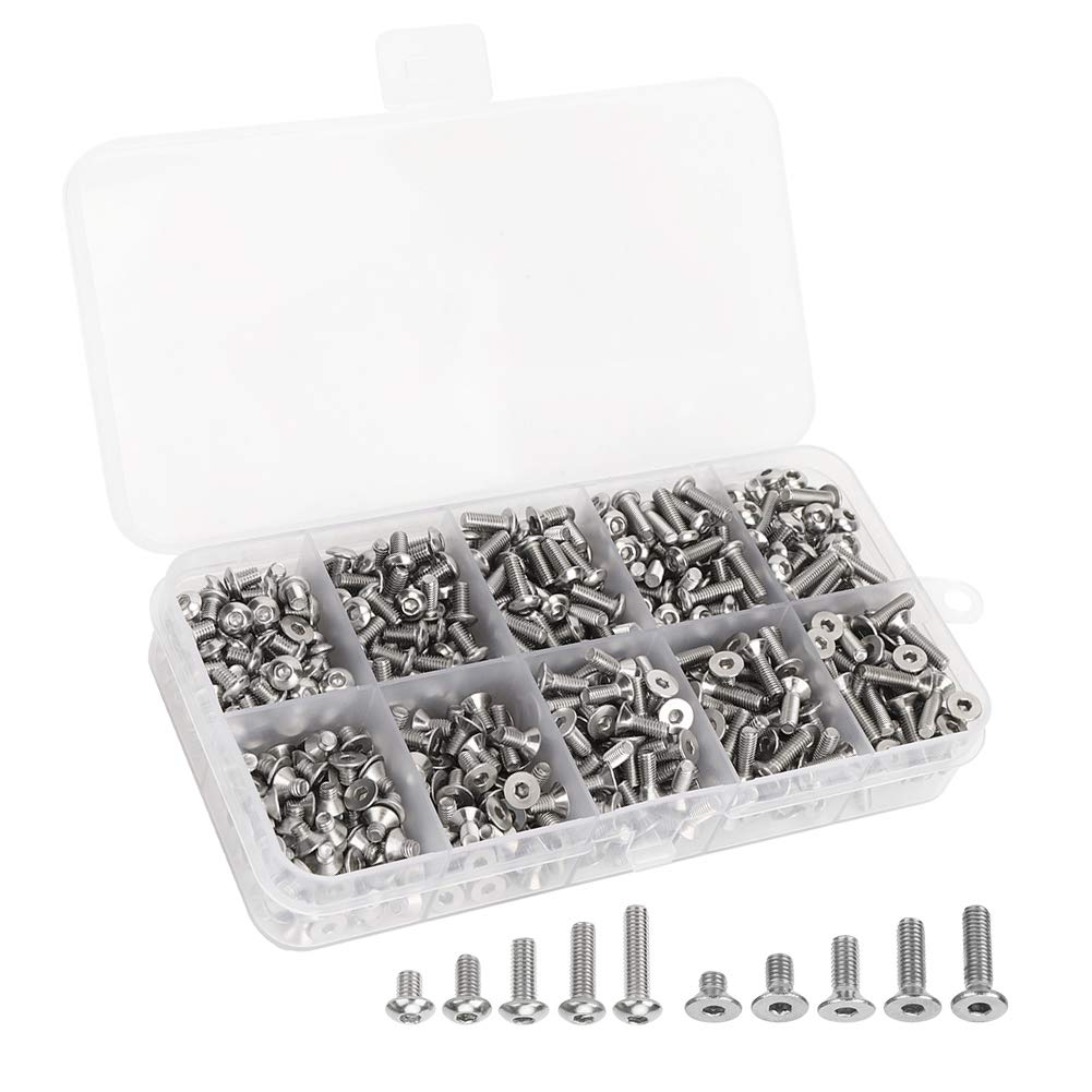 720pcs Hex Socket Screw 304 Stainless Steel Flat Head Hardware Fasteners for Machine Equipment