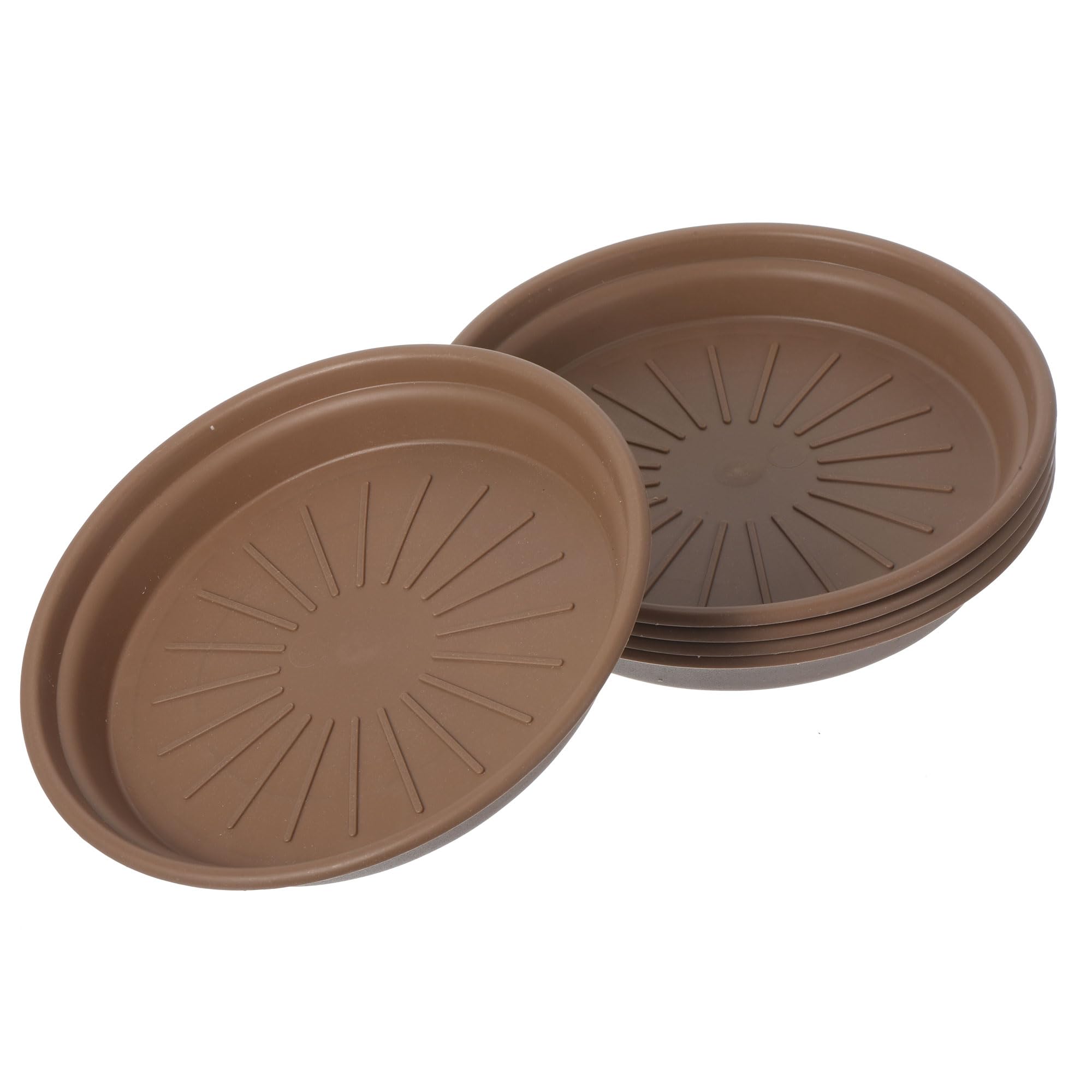 M METERXITY 5 Pack Planter Saucers - Plastic Plant Tray Flowerpot Drip Trays Round Apply to Outdoor/Garden (6 Inch, Dark Brown)