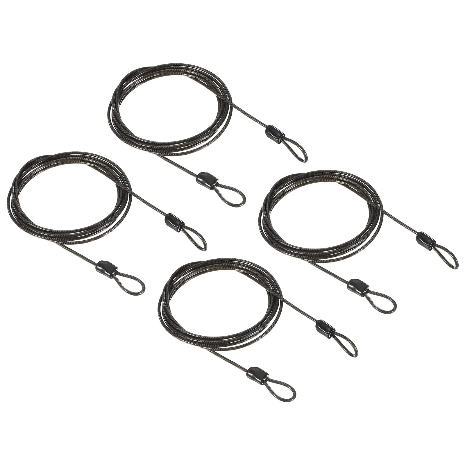 PATIKIL Security Steel Cable 2.5mm x 2m/6.56ft Coated Luggage Lock Wire Rope with Double Loop Black 4 Pack