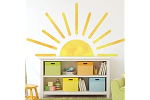 DENYLO PRO 37 x37 Inch Boho Half Sun Wall Decals Removable Sunshine Wall Sticker Vinyl Peel and Stick Half Sun Decals Wall Art for Girls Kids Bedroom Nursery Playroom Decor