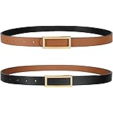 SANSTHS Skinny Reversible Belts for Women, Two-in-one Women Thin Belt for Dresses Jeans Pants with Gold Buckle