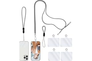 simarro Universal Cell Phone Lanyard, Crossbody Patch Phone Lanyards for Around The Neck, Phone Neck Lanyard, Wrist Phone Strap, Finger Phone Strap, 4× Phone Patch with Adhesive (Grey)