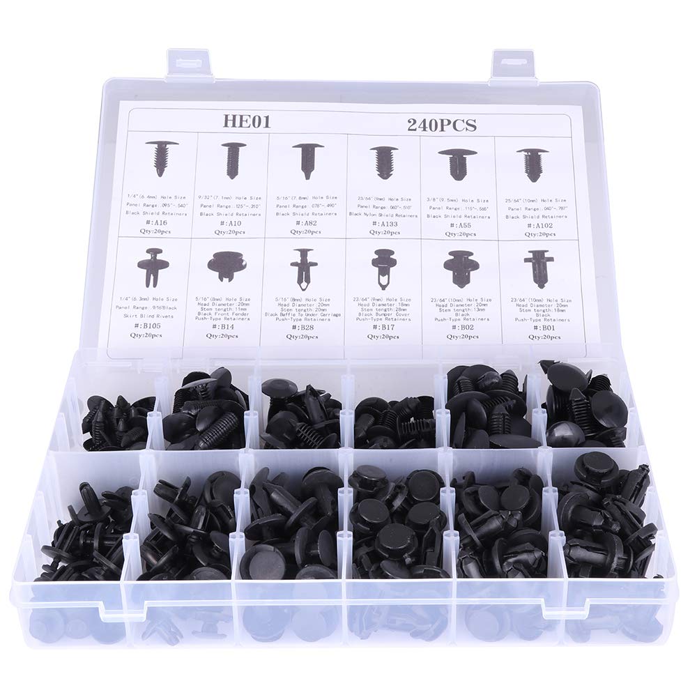cciyu 240Pack Car Retainer Clips Fastener Rivet -12 Sizes Nylon Car Bumper Retainer-Pushtype Car Clips for GM,Toyota, Honda,Ford,Chrysler