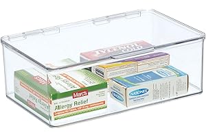 mDesign Plastic Household Storage Bin Box Organizer Container with Hinge Lid for Kitchen, Office, Bathroom, Bedroom, Hold Food, Snacks, Makeup, Toys, Work Supplies, Accessories - Clear