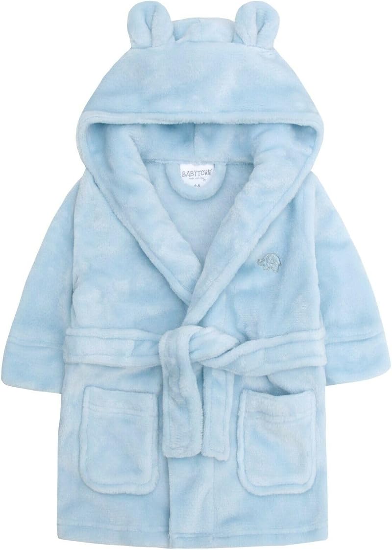 BabyTown Unisex Dressing Gown 6-24 Months Plush Flannel Fleece Blue