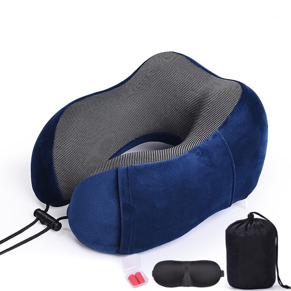 QIANPONAOEN Travel Neck Pillow Neck Cushion Support Memory Foam Neck Pillow for Airplane Car Train Camping Sleeping Rest Cushion Lightweight Quick Pack,Dark Blue,H52KL04OOP13SR
