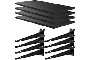 BeapTcely 4 Pack Large Wooden Slatwall Shelf, 24 x 12 Inch Slatwall Shelves with Metal Brackets Heavy Duty Slat Wall Shelving Accessories for Garage Home (4, 23.6" D x 11.8" W x 0.8" H)